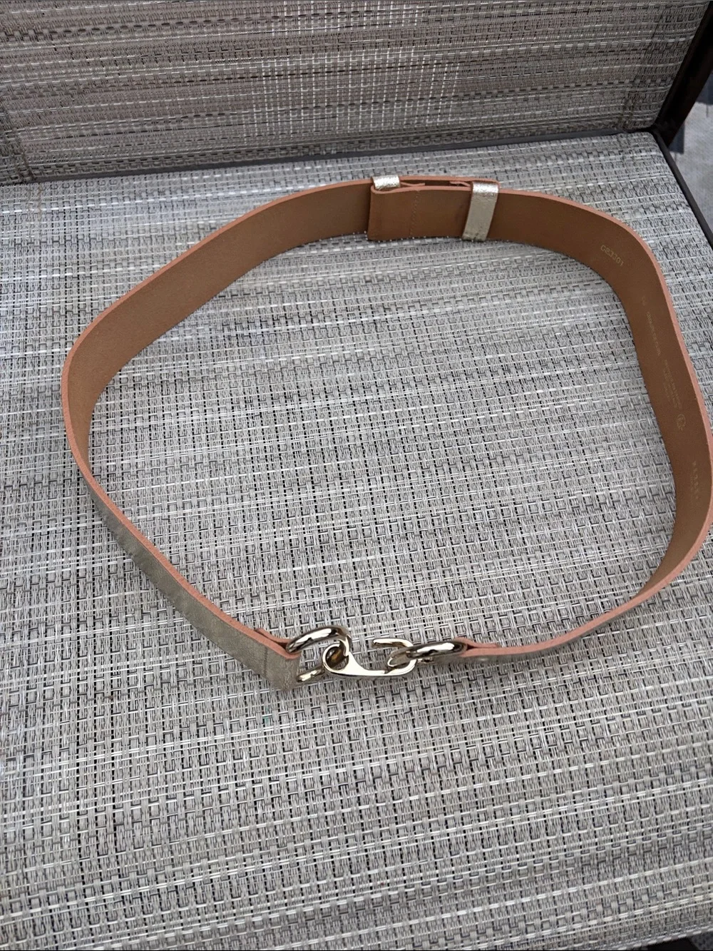 HERBERT FRERE SOEUR FRANCE  METALLIC Gold Wide Women’s Horsebit Detail Belt